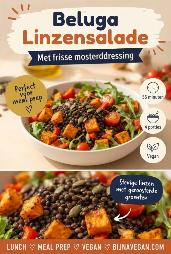 Beluga Linzensalade Met frisse mosterddressing Perfect voor meal prep Stevige linzen met geroosterde groenten