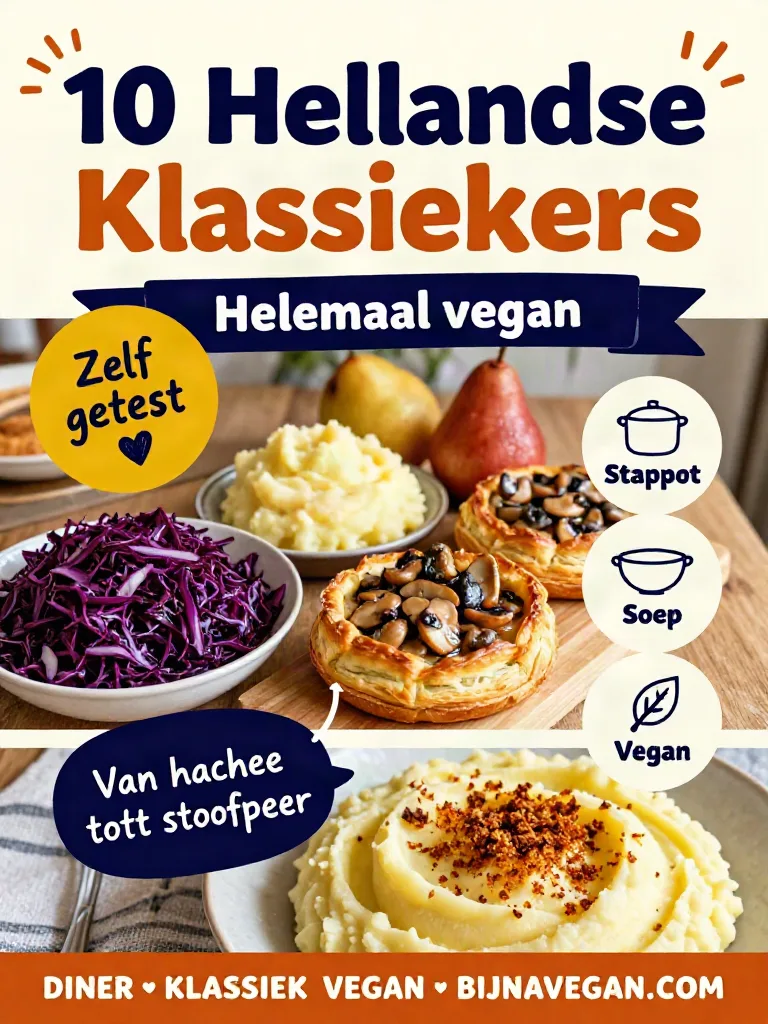 Pinterest-afbeelding met 10 vegan Hollandse klassiekers van bijnavegan.com