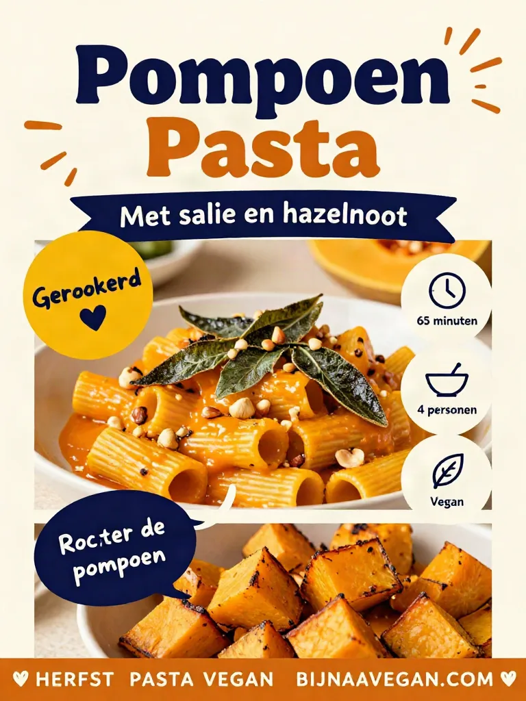 Pinterest-afbeelding van vegan pompoenpasta met salie en hazelnoten, van bijnavegan.com